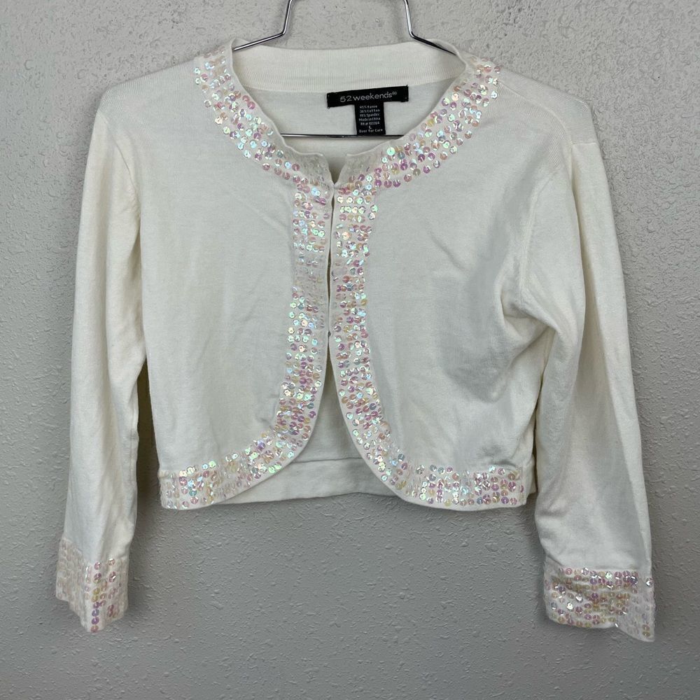 52 Weekends Sequined Cardigan Sweater Top Size L EUC